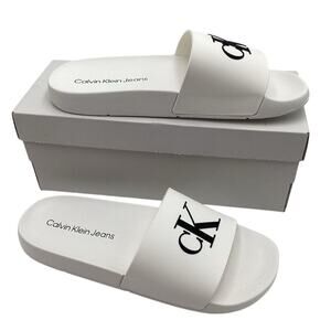 Calvin Klein‎ Unisex Slide Sandals White Size 10M Casual Summer Calvin Klein White Sandals for Men for sale | eBay main image 3